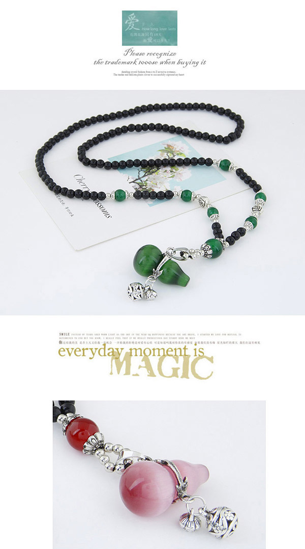 Fashion Dark Green Beads Decorated Calabash Shape Pendant Design Alloy Beaded Necklaces,Beaded Necklaces