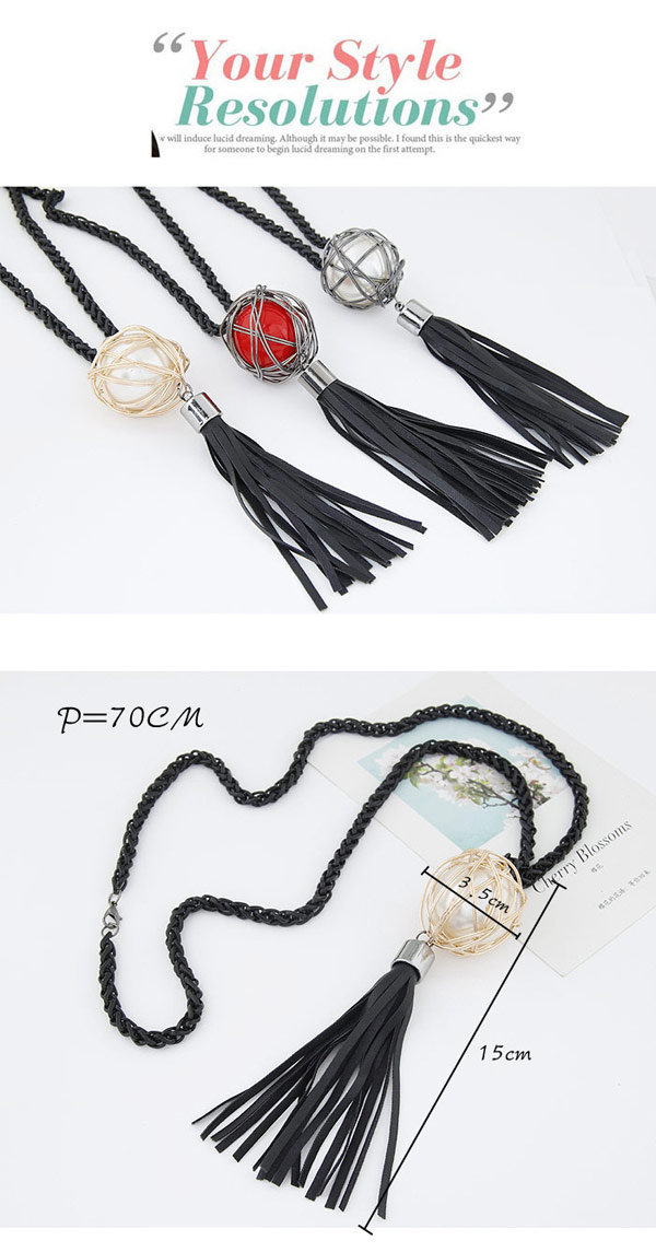 Sweet Red Beads Decorated Tassel Design Alloy Beaded Necklaces,Beaded Necklaces