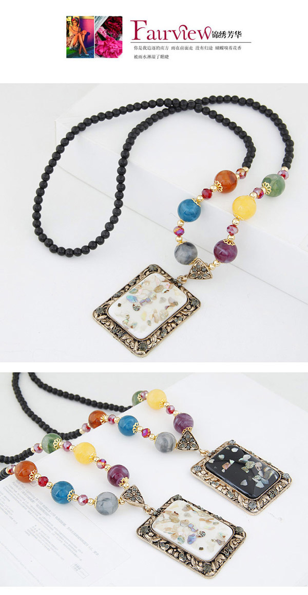 Fashion Black Beads Decorated Square Shape Pendant Design Alloy Bib Necklaces,Pendants