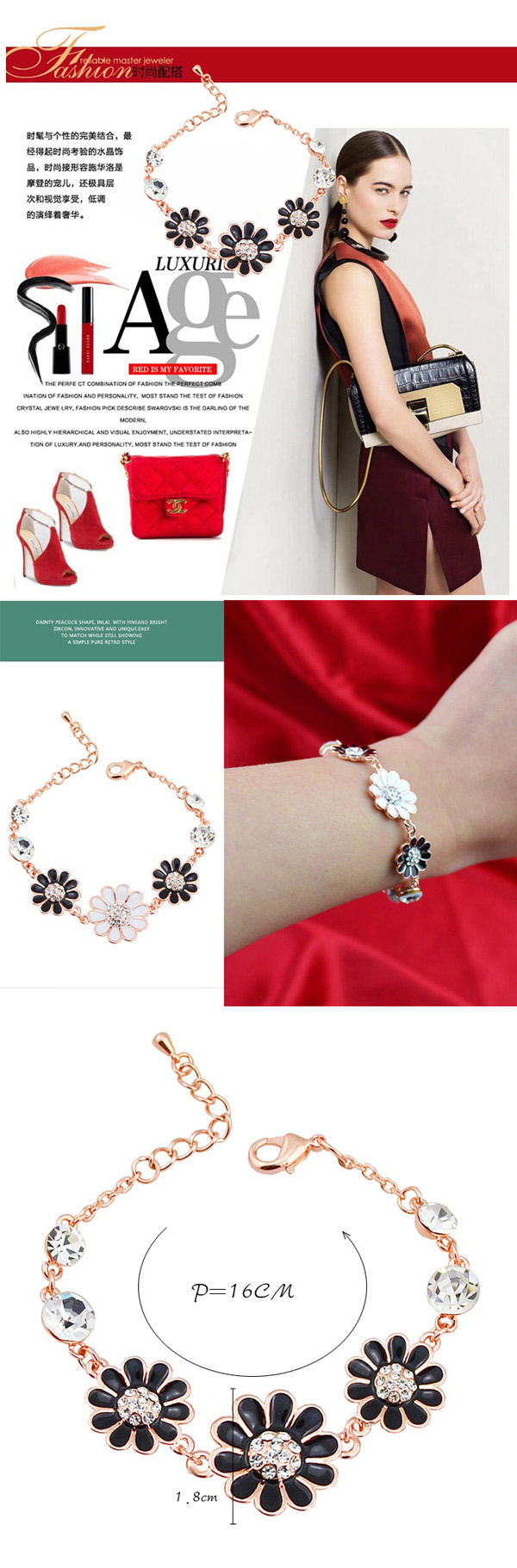 Sweet White+black Flower Decorated Simple Design  Alloy Fashion Bracelets,Fashion Bracelets