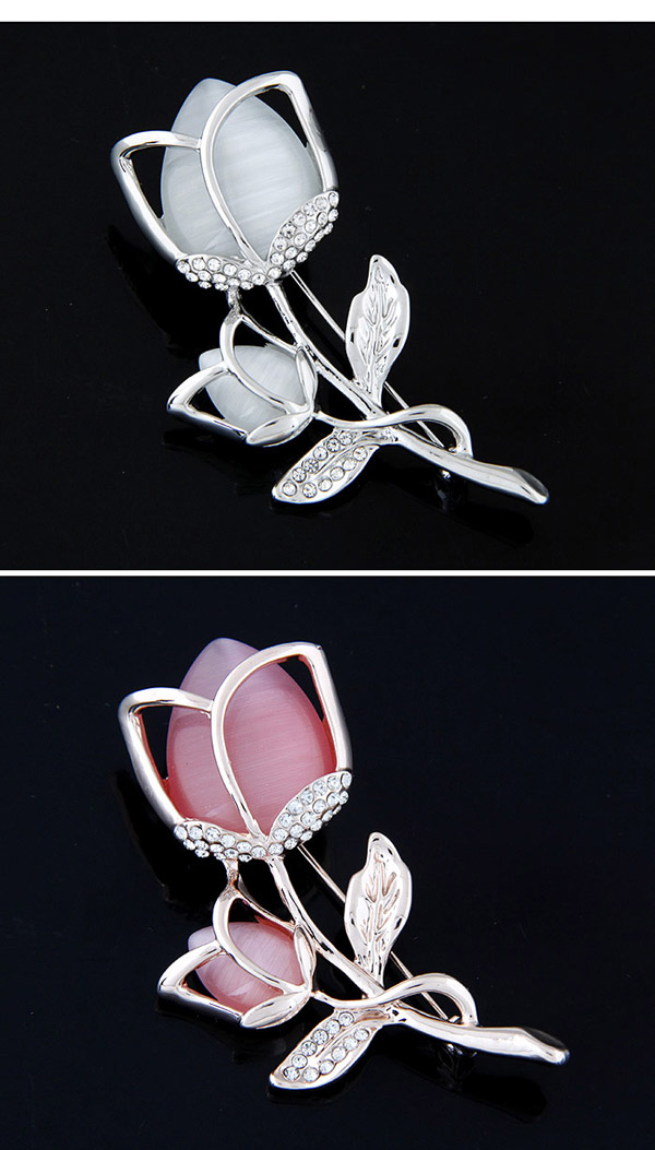 Exquisite Beige Diamond Decorated Hollow Out Flower Design Alloy Korean Brooches,Korean Brooches