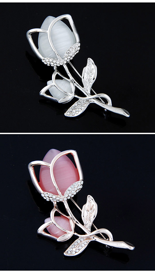 Exquisite Light Green Diamond Decorated Hollow Out Flower Design  Alloy Korean Brooches,Korean Brooches