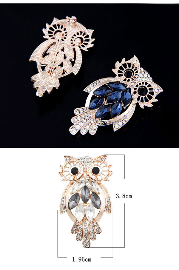 Exquisite Blue Diamond Decorated Owl Shape Design  Alloy Korean Brooches,Korean Brooches