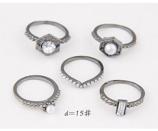 Exquisite Gold Color Diamond & Pearl Decorated Simple Design (5pcs),Fashion Rings