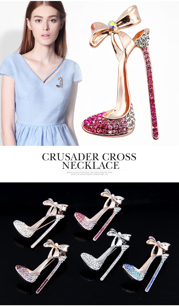 Exquisite Blue Bowknot Decorated High-heeled Shape Design  Alloy Korean Brooches,Korean Brooches