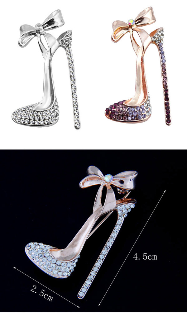 Exquisite Blue Bowknot Decorated High-heeled Shape Design  Alloy Korean Brooches,Korean Brooches
