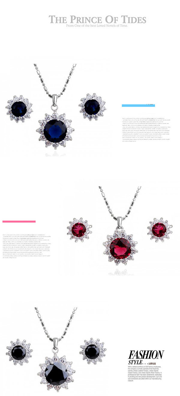 Temperament Dark Claret-red Diamond Decorated Sunflower Shape Design  Alloy Jewelry Sets,Jewelry Sets