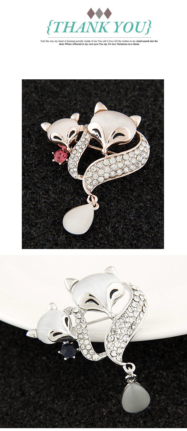 Charming Silver Color Diamond Decorated Fox Shape Design  Alloy Korean Brooches,Korean Brooches