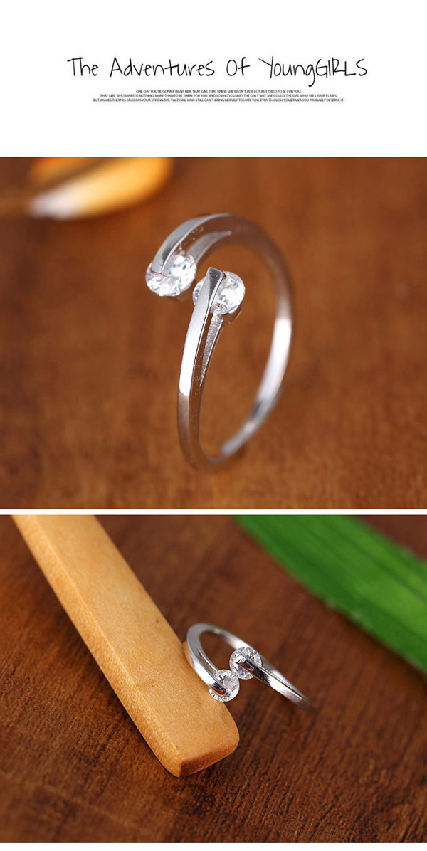 Sweet Silver Color Diamond Decorated Open Design  Alloy Korean Rings,Fashion Rings