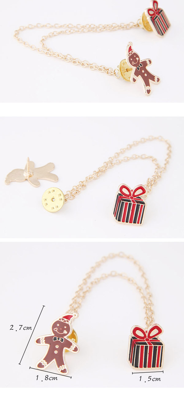 Sweet Multicolor Present Shape Decorated Asymmetry Design Alloy Korean Brooches,Korean Brooches