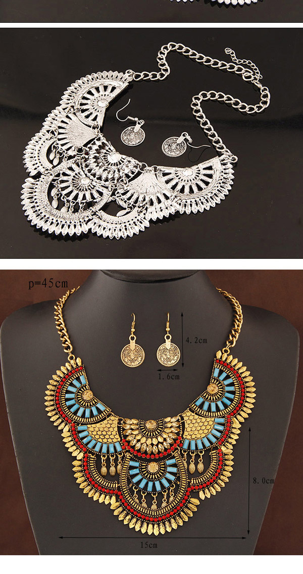 Exaggerate Antique Gold Diamond Decorated Fan Shape Design Alloy Jewelry Sets,Jewelry Sets