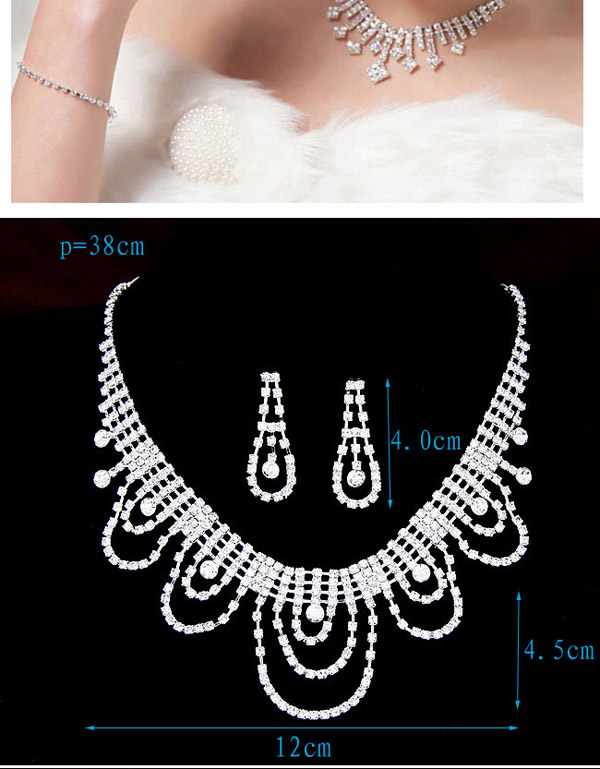 Elegant Silver Color Diamond Decorated Hollow Out Design,Jewelry Sets