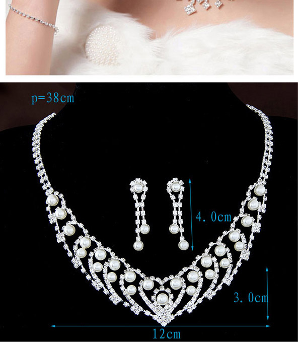 Elegant Silver Color Pearl Decorated Heart Shape Pendant Design,Jewelry Sets