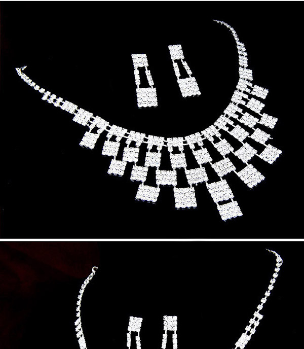 Elegant Silver Color Geometric Squares Decorated Hollow Out Design,Jewelry Sets