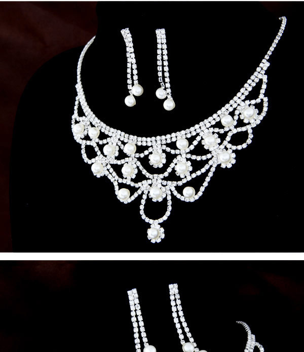 Elegant Silver Color Pearl Decorated Hollow Out Collar Design,Jewelry Sets