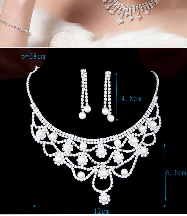 Elegant Silver Color Pearl Decorated Hollow Out Collar Design,Jewelry Sets