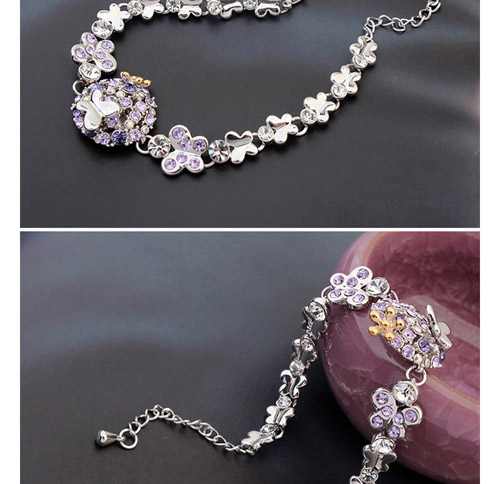 Elegant Multicolor Diamond&butterfly Decorated Simple Design  Alloy Crystal Bracelets,Crystal Bracelets