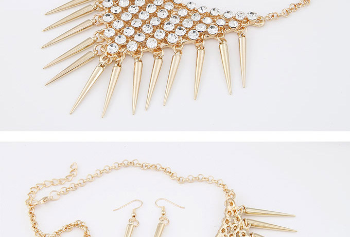 Fashion Gold Color Diamond & Rivet Decorated Tassel Design Alloy Jewelry Sets,Jewelry Sets