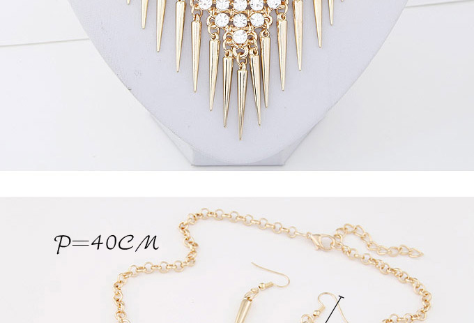 Fashion Gold Color Diamond & Rivet Decorated Tassel Design Alloy Jewelry Sets,Jewelry Sets