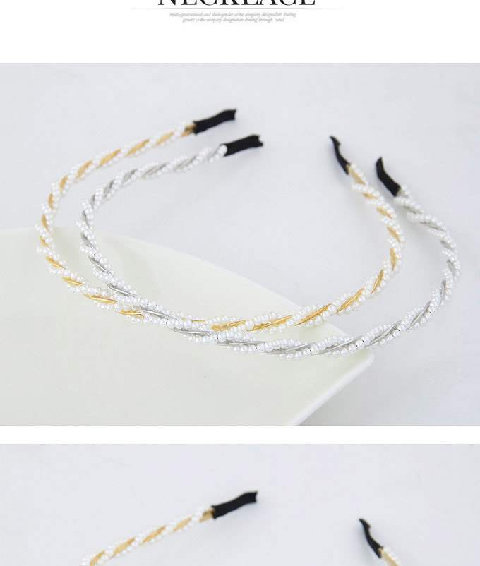 Elegant Gold Color Pearl Decorated Weave Design,Head Band