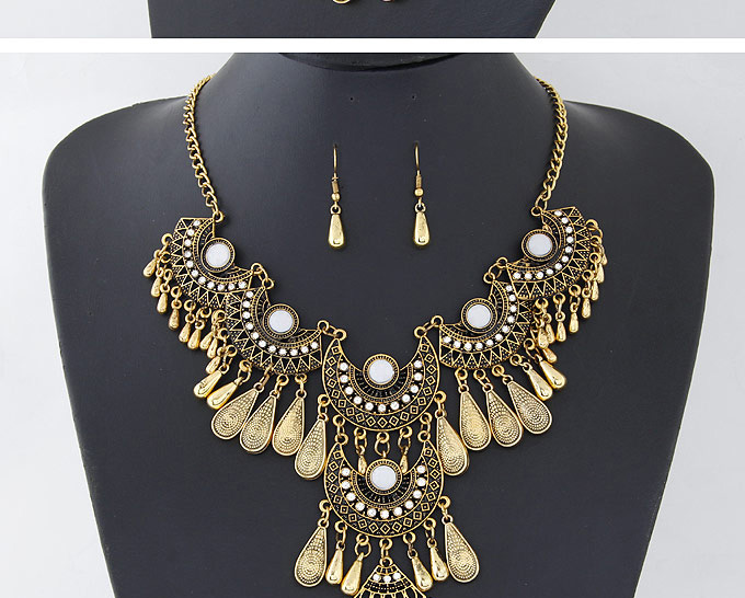 Retro Antique Silver Water Drop Shape Decorated Tassel Design  Alloy Jewelry Sets,Jewelry Sets