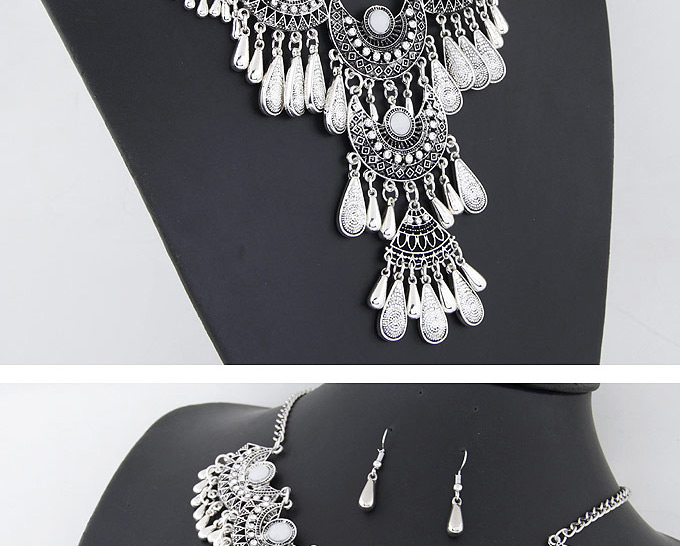 Retro Antique Silver Water Drop Shape Decorated Tassel Design  Alloy Jewelry Sets,Jewelry Sets