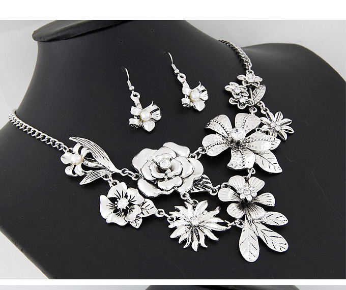Retro Antique Silver Flower Decorated Simple Design,Jewelry Sets