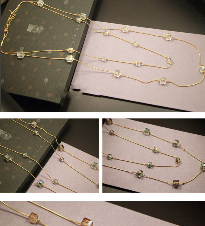 Fashion Champagne Square Diamond Decorated Double Layer Design,Chains