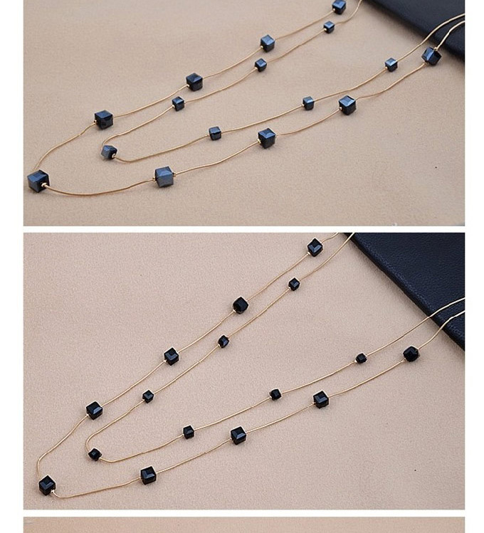 Fashion Black Square Diamond Decorated Double Layer Design,Chains