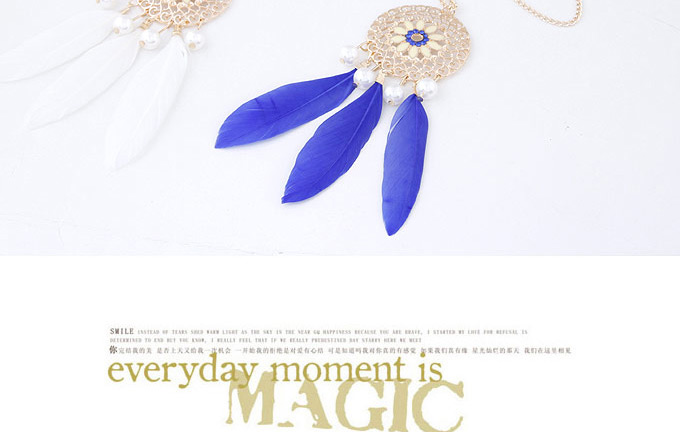 Personality Sapphire Blue Round Shape Decorated Feather Pendant Design,Chains