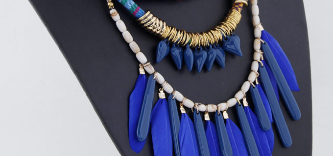 Personality Sapphire Blue Feather Pendant Decorated Multilayer Design,Pendants
