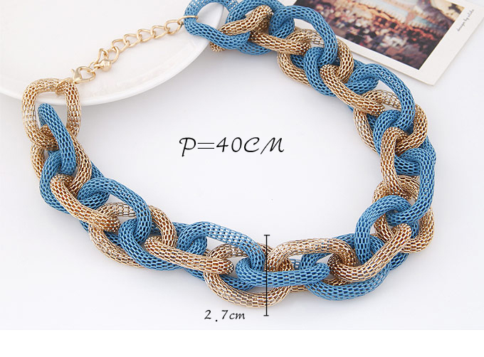 Exaggerate Blue+gold Color Chain Weave Decorated Simple Design Alloy Chains,Chains