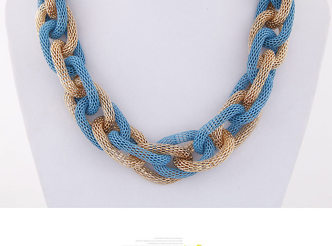 Exaggerate Blue+gold Color Chain Weave Decorated Simple Design Alloy Chains,Chains