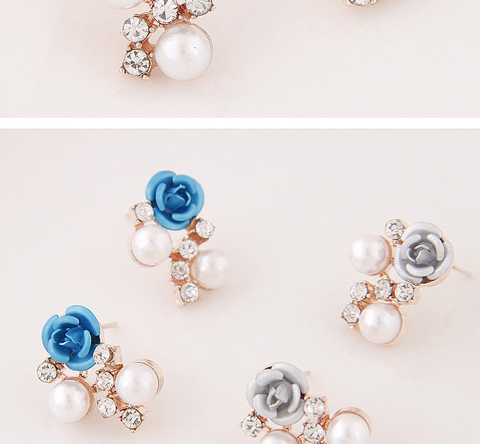 Sweet Gold Color Diamond&rose Flower Decorated Simple Design  Alloy Stud Earrings,Stud Earrings