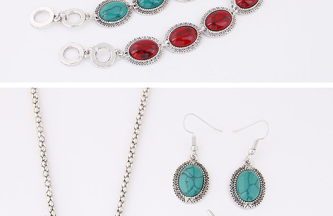 Temperament Red Oval Gemstone Pendant Decorated Simple Design Alloy Jewelry Sets,Jewelry Sets
