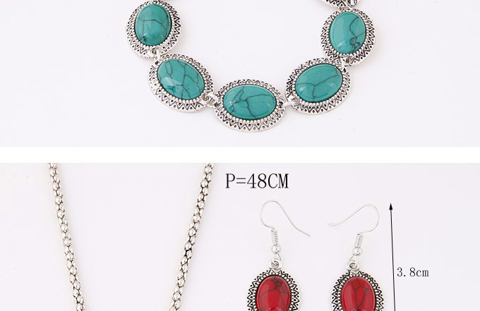 Temperament Red Oval Gemstone Pendant Decorated Simple Design Alloy Jewelry Sets,Jewelry Sets