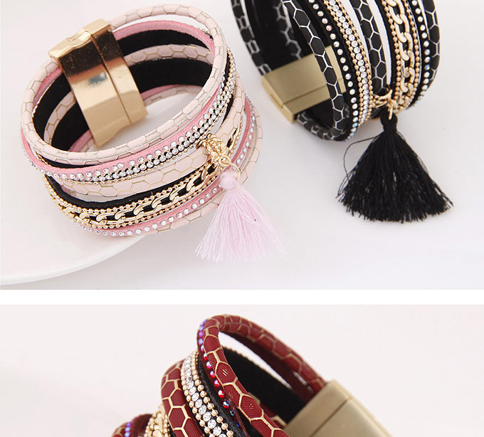 Temperamental Black+white Tassel Pendant Decorated Multilayer Design Alloy Korean Fashion Bracelet,Fashion Bracelets