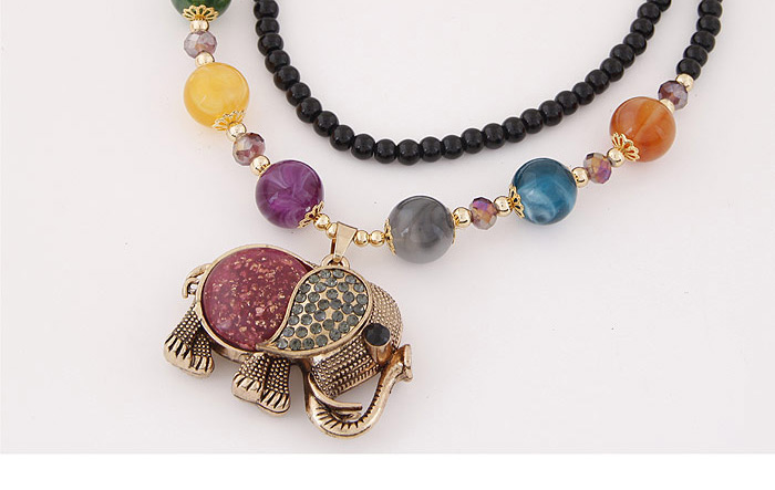 Lovely Multicolor Elephant Pendant&beads Decorated Simple Design,Beaded Necklaces