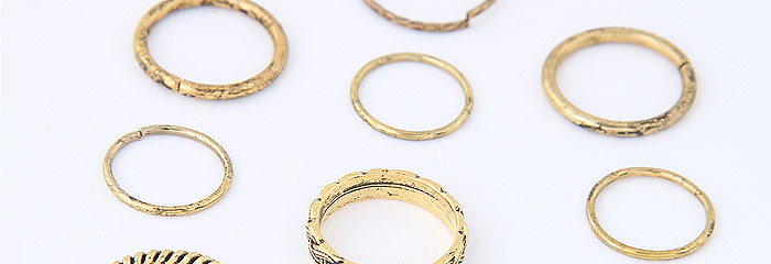 Trendy Gold Color Flower Decorated Simple Design(10pcs),Fashion Rings