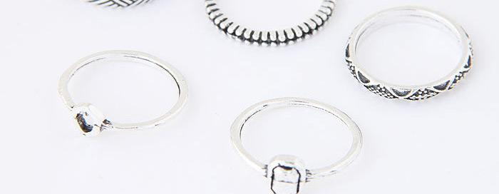 Trendy Silver Color Geometry Shape Decorated Simple Design(5pcs),Fashion Rings