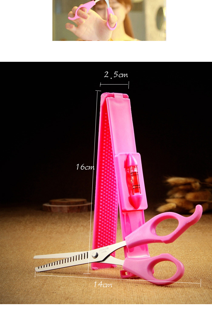 Fashion Plum Red Pure Color Simple Design With Ruler Bangs Barber Scissors  Plastic Beauty tools,Beauty tools