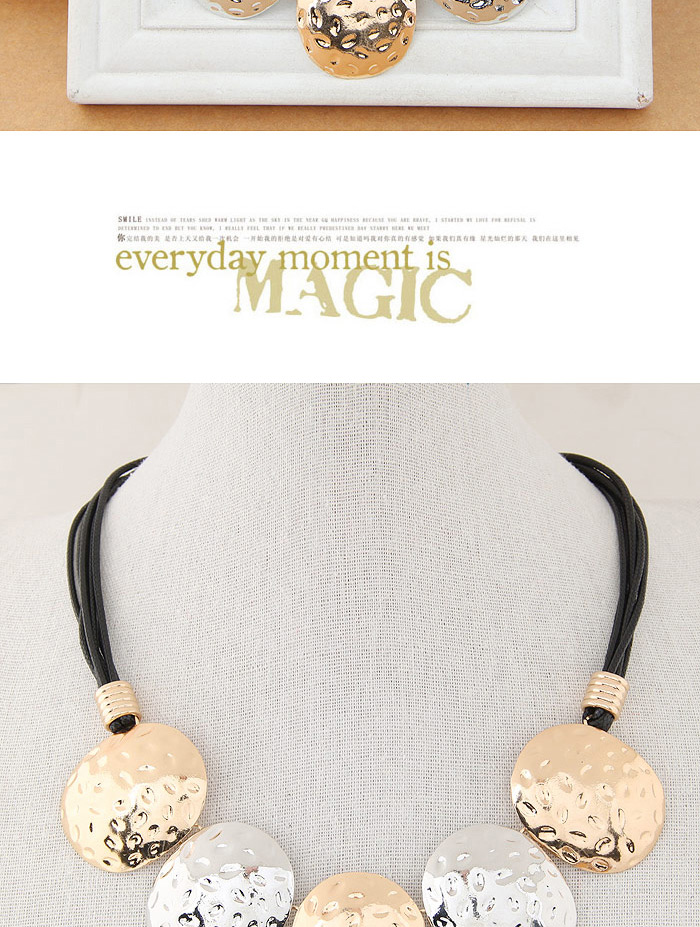 Fashion Silver+gold Color Oval Shape Decorated Multilayer Design,Bib Necklaces