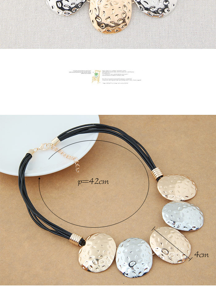 Fashion Silver+gold Color Oval Shape Decorated Multilayer Design,Bib Necklaces