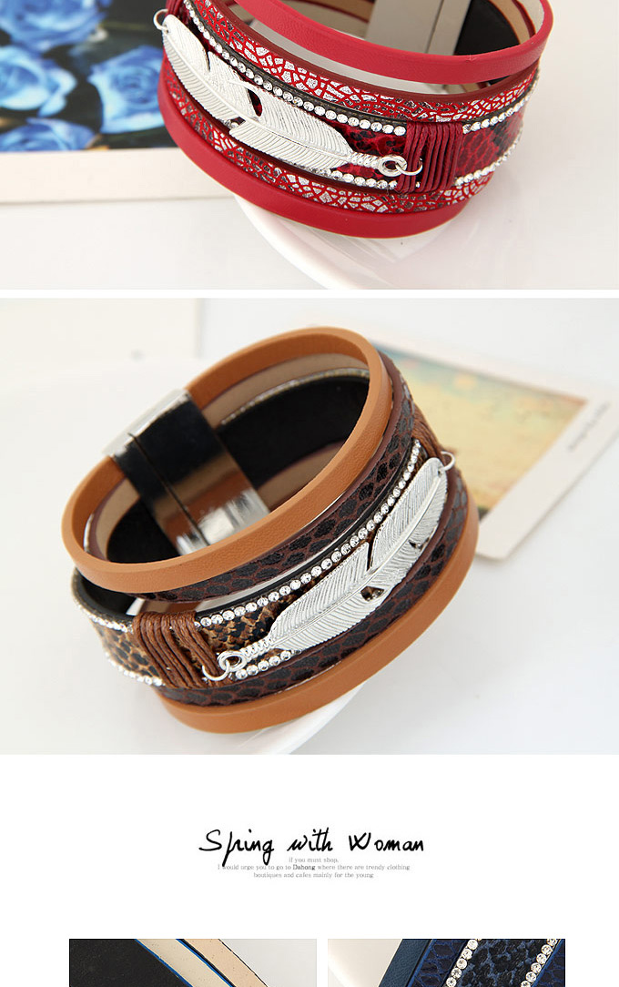 Fashion Dark Brown Feather Shape Decorated Multilayer Design  Alloy Korean Fashion Bracelet,Fashion Bracelets