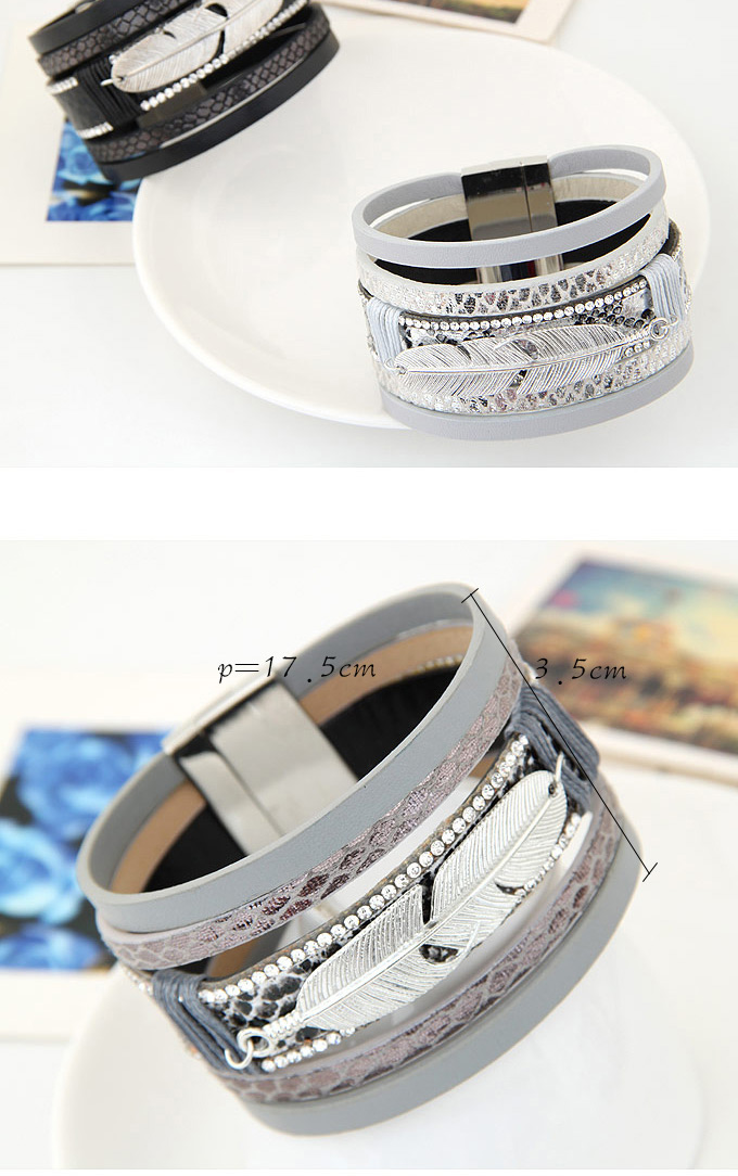 Fashion Dark Brown Feather Shape Decorated Multilayer Design  Alloy Korean Fashion Bracelet,Fashion Bracelets