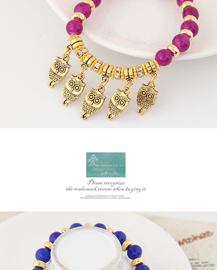 Exquisite Sapphire Blue Owl Shape Pendant Decorated Beads Chain Design,Fashion Bracelets