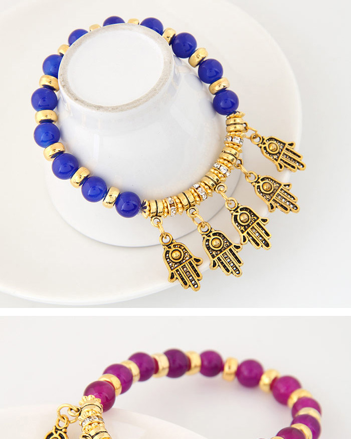 Exquisite Sapphire Blue Hand Shape Pendant Decorated Beads Chain Design,Fashion Bracelets