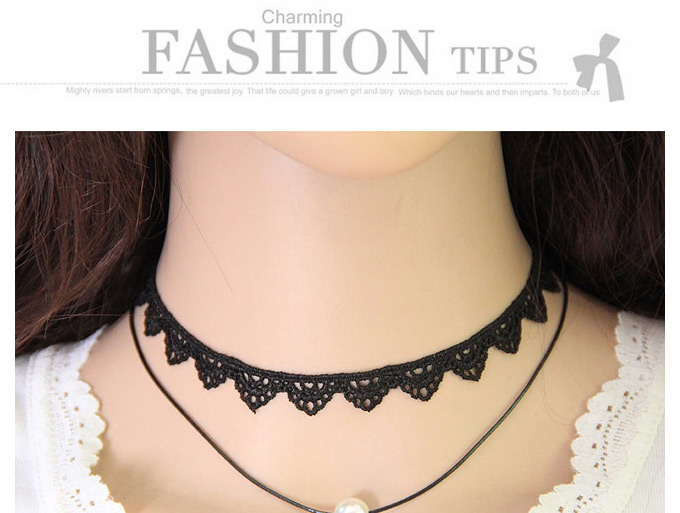 Trending White+black Pearl Decorated Double Layer Design,Chokers