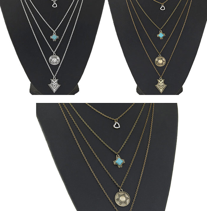 Bohemia Anti-silver Multielement Pendant Decorated Multilayer Design,Multi Strand Necklaces