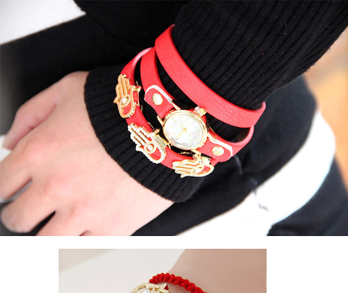 Fashion Red Palm Shape Decorated Multilayer Design Alloy Ladies Watches,Ladies Watches